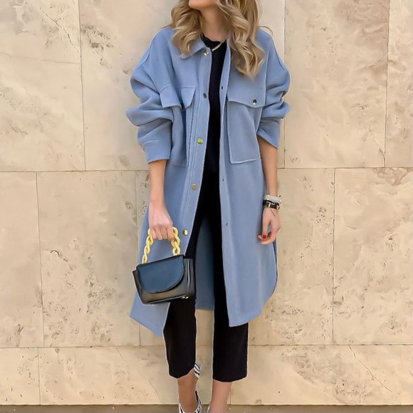 Zara Light Blue Pea Coat NWOT - Picture 9 of 11